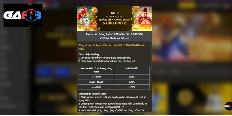 Thưởng hoàn tiền khi tham gia nổ hũ bắn cá